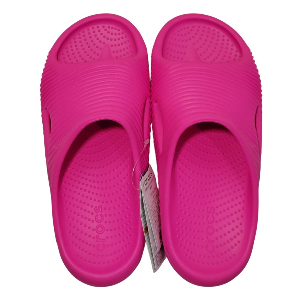 Crocs Mellow Tide Recovery Slides Womens 9 Mens 7 Pink Crush Comfort Sandals NEW - Picture 12 of 15
